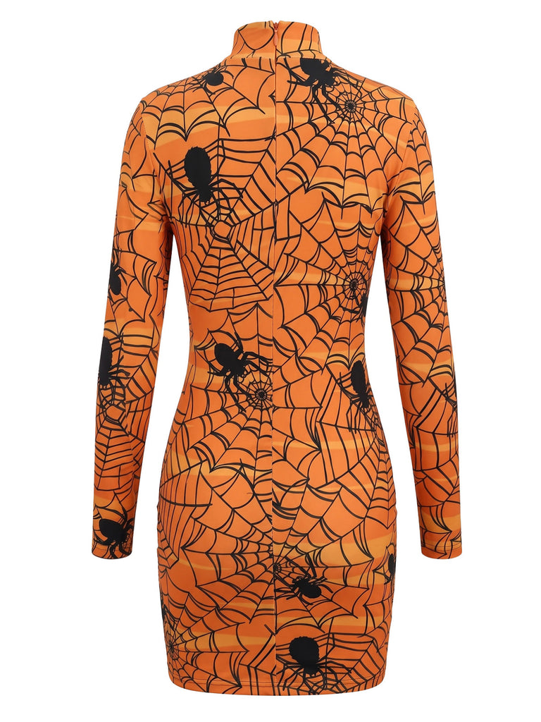 Robe crayon courte à manches longues et imprimé Halloween années 1960