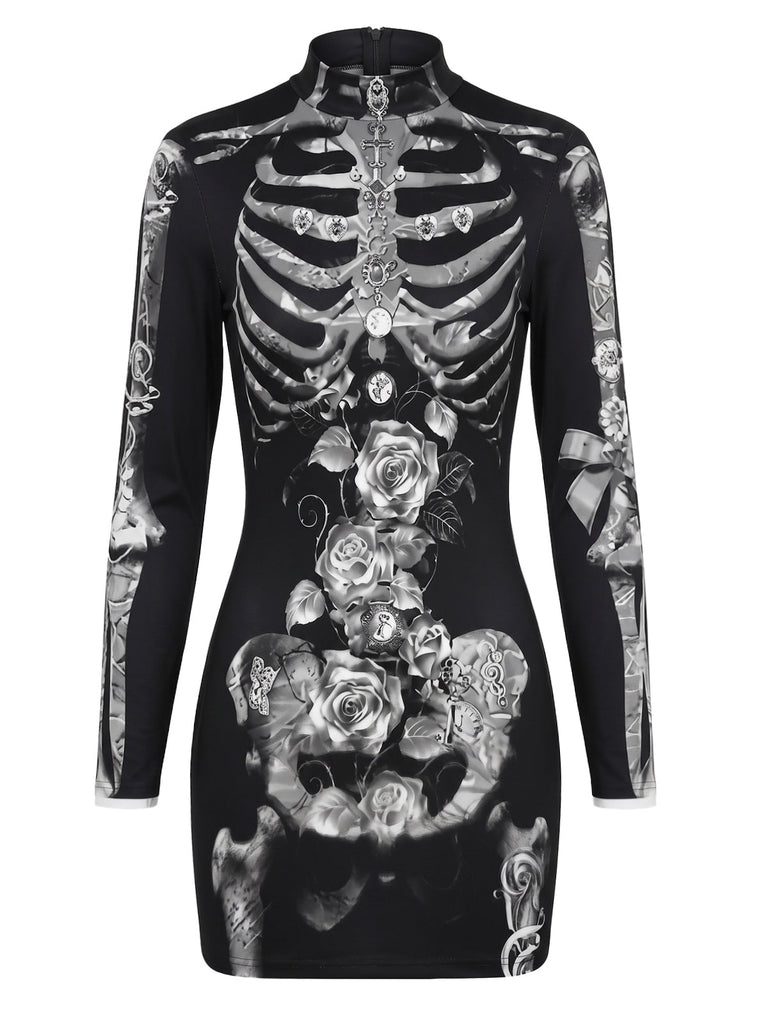 Robe crayon courte à manches longues et imprimé Halloween années 1960