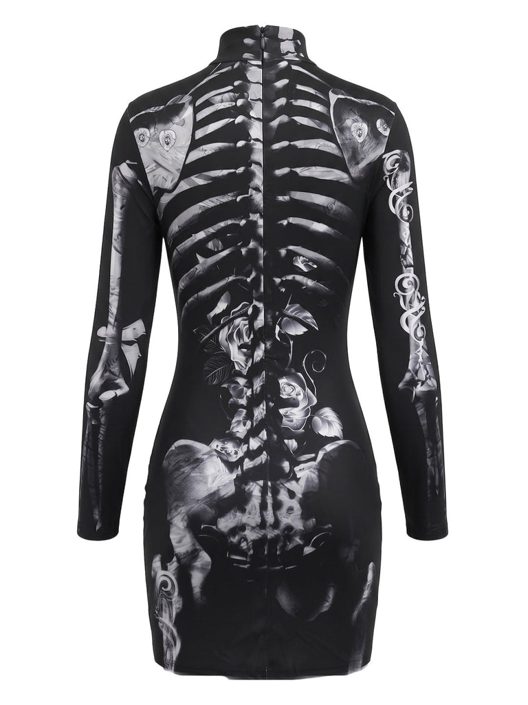 Robe crayon courte à manches longues et imprimé Halloween années 1960