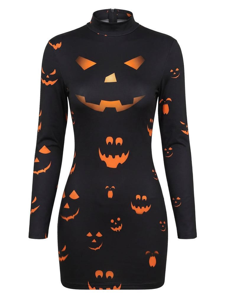 Robe crayon courte à manches longues et imprimé Halloween années 1960