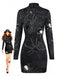 Robe crayon courte à manches longues et imprimé Halloween années 1960