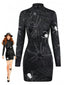 Robe courte fourreau manches longues et imprimé Halloween années 60
