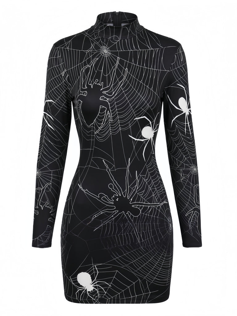 Robe crayon courte à manches longues et imprimé Halloween années 1960
