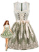 Robe vert clair à col carré avec tablier en dentelle florale Années 1950