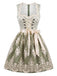 Ensemble vert clair avec robe à col carré, tablier en dentelle florale et top blanc Années 1950