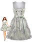Robe bleu clair encolure carrée motif floral et laçage tablier années 50