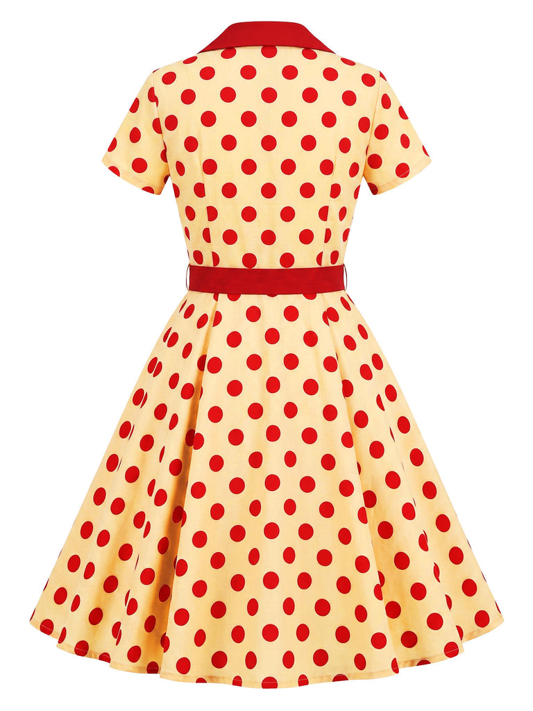 Robe chemise à revers, pois et ceinture années 1940