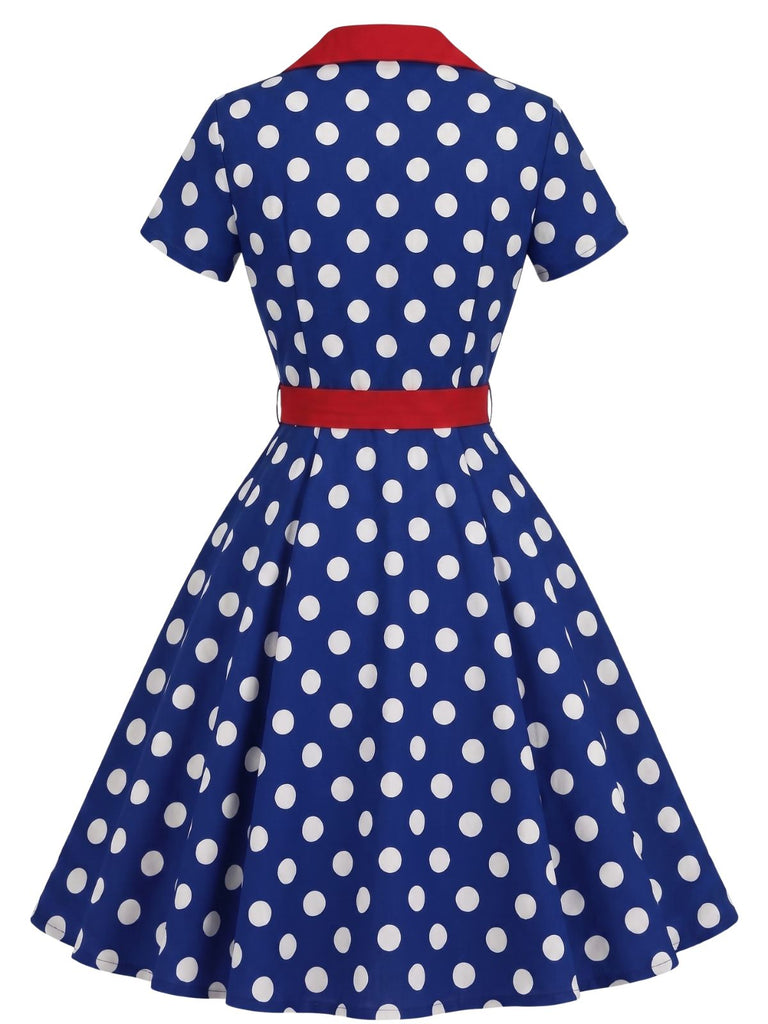 Robe chemise à revers, pois et ceinture années 1940