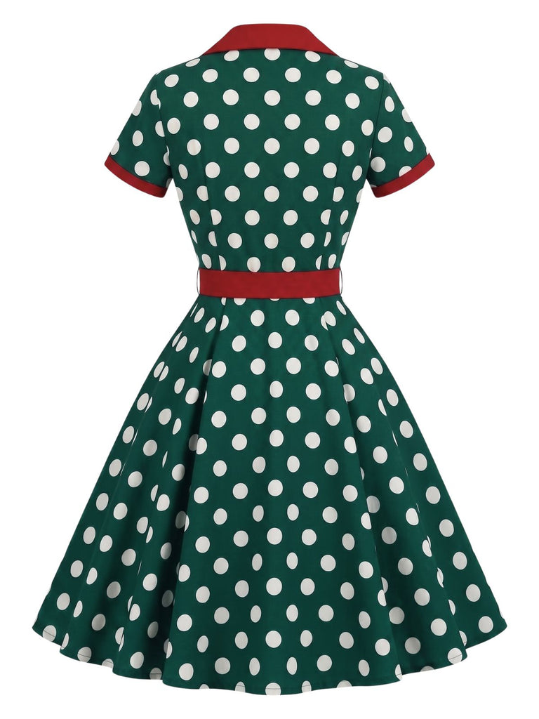 Robe chemise à revers, pois et ceinture années 1940