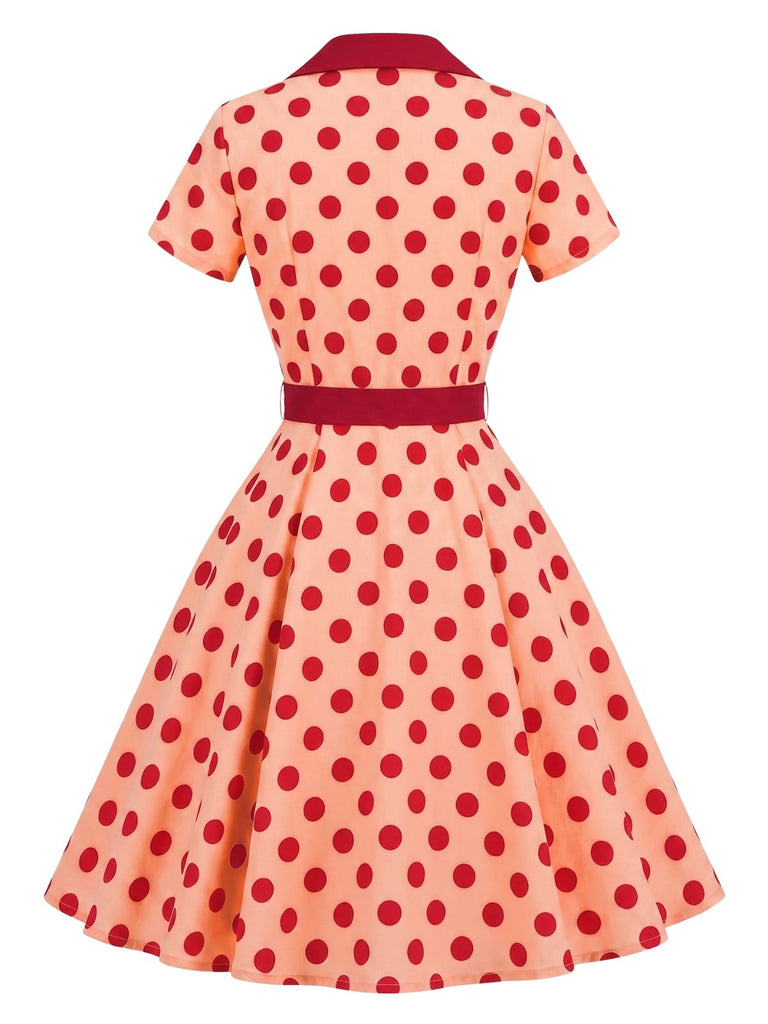 Robe chemise à revers, pois et ceinture années 1940