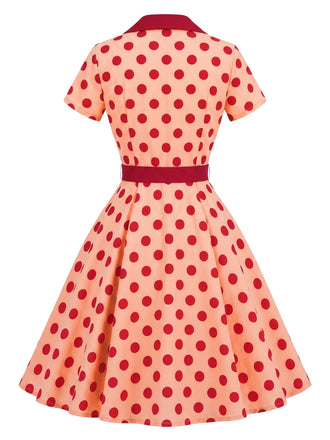 Robe chemise à revers, pois et ceinture années 1940
