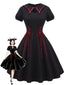 Robe évasée gothique noire à col chauve-souris années 1940