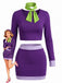 2PCS Violet Color Block Col Lavallière Costume Années 1960