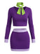 2PCS Violet Color Block Col Lavallière Costume Années 1960