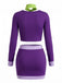 2PCS Violet Color Block Col Lavallière Costume Années 1960