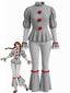 2PCS Ensemble haut et pantalon clown rouge volants et pompons années 1950