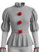 Ensemble 2 pièces rouge de clown avec haut à pompons et volants et pantalon années 1950
