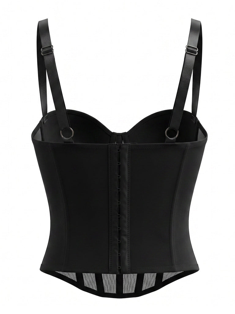 Tops Noir Gothique Croix Chaînes Perlé Corset Top Années 1980