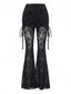 Pantalon évasé noir froncé avec effet jupe en dentelle années 1970