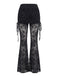 Pantalon évasé noir froncé avec effet jupe en dentelle années 1970