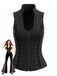 Gilet corset gothique noir à col montant et laçage latéral années 1970