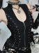 Gilet corset gothique noir à col montant et laçage latéral années 1970