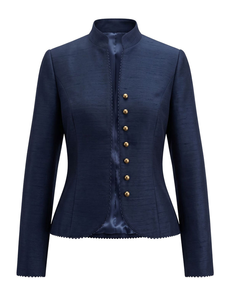 Veste nautique bleu marine ajustée à col montant et boutons Années 1950