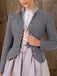 Veste grise à col montant, bordure zigzag et taille cintrée années 1950
