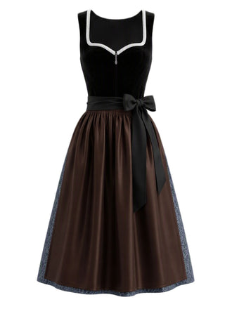 Robe noire à décolleté cœur et bordure contrastée avec tablier Années 1950