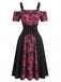 Robe gothique rose-violet à fleurs et corset pour Halloween années 1950