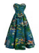[Prévente] [Grande Taille] Robe bleue à nénuphars, décolleté cœur et sans bretelles Années 1950