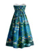 [Prévente] [Grande Taille] Robe bleue à nénuphars, décolleté cœur et sans bretelles Années 1950