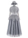 Robe longue gothique victorienne grise en dentelle, cape et tulle années 1940