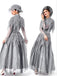 Robe longue gothique victorienne grise en dentelle, cape et tulle années 1940