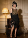 Robe charleston noire et dorée à perles, sequins et franges années 1920