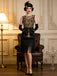 Robe charleston noire et dorée à perles, sequins et franges années 1920