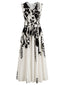 Robe midi beige sans manches col V et motif floral années 1940