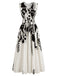 Robe midi beige sans manches col V et motif floral années 1940
