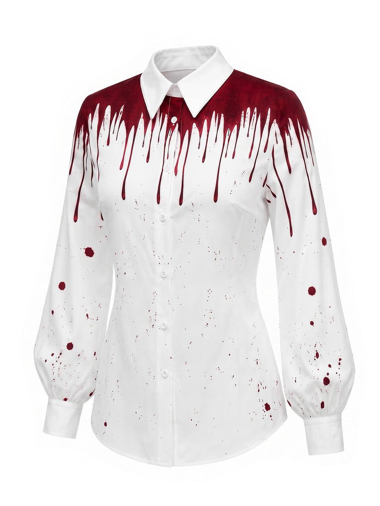 [Prévente] Chemise d’Halloween à revers et imprimé taches de sang années 1940