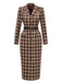 [Prévente] Manteau-robe marron à carreaux et revers crantés années 1970 - 2