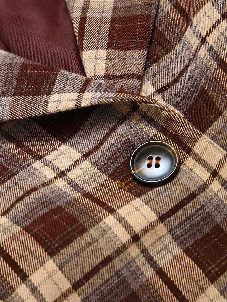 [Prévente] Manteau-robe marron à carreaux et revers crantés années 1970 - 7