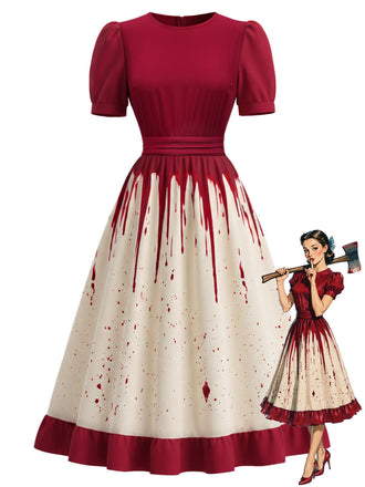 [Prévente] Robe rouge et blanche d’Halloween à imprimé coulures de sang années 1950