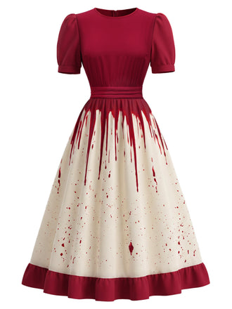 [Prévente] Robe rouge et blanche d’Halloween à imprimé coulures de sang années 1950