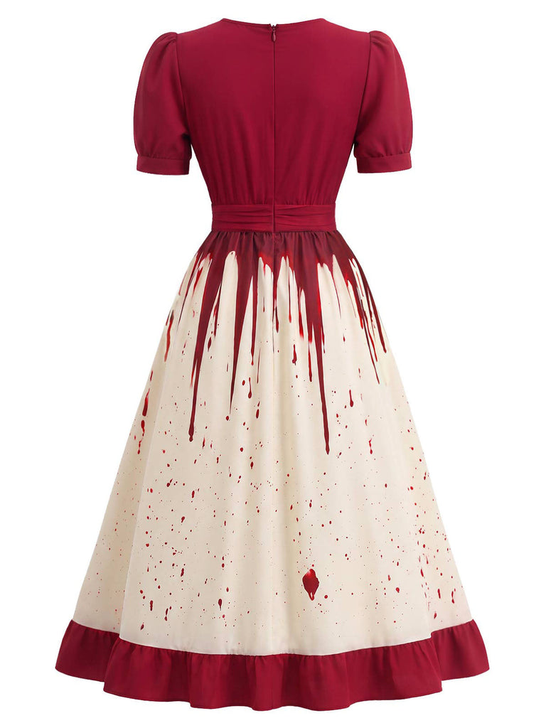[Prévente] Robe rouge et blanche d’Halloween à imprimé coulures de sang années 1950