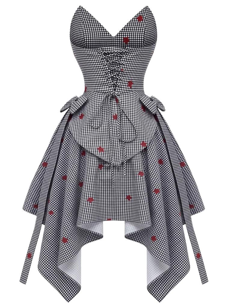 [Prévente] Ensemble 2PCS noir et blanc avec top bandeau à col V et jupe asymétrique années 1950