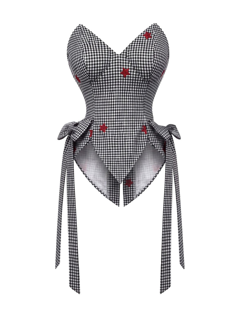 [Prévente] Ensemble 2PCS noir et blanc avec top bandeau à col V et jupe asymétrique années 1950