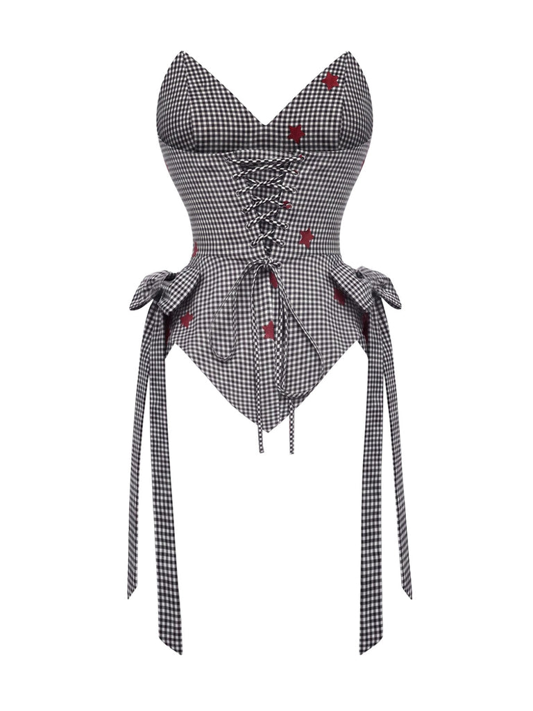[Prévente] Ensemble 2PCS noir et blanc avec top bandeau à col V et jupe asymétrique années 1950