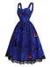 [Prévente] Robe chasuble d’Halloween à imprimé chats et citrouilles et ourlet dentelle années 1940