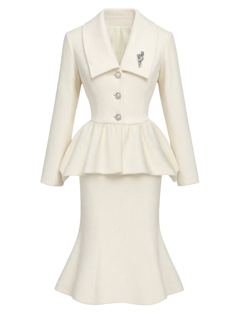 [Prévente] Ensemble deux pièces uni, manteau à col V et boutons et jupe sirène années 1940 - 2