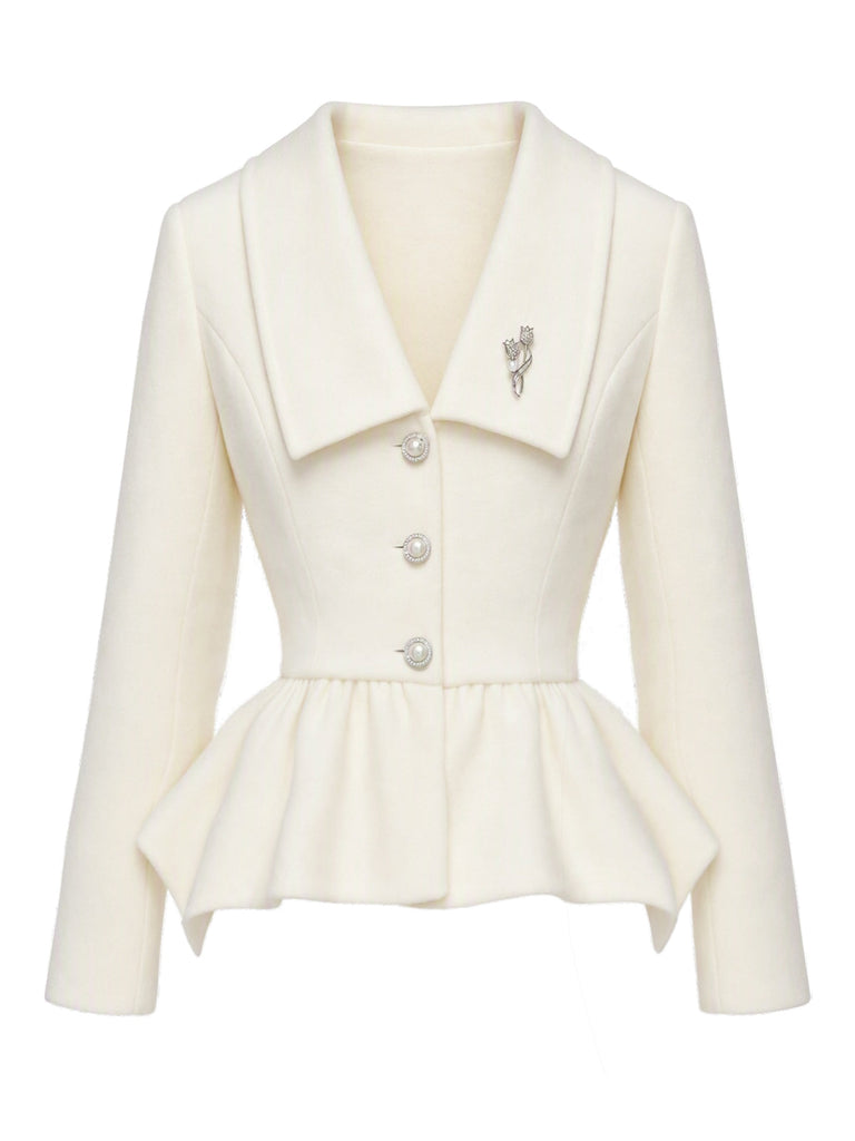 [Prévente] Ensemble deux pièces uni, manteau à col V et boutons et jupe sirène années 1940 - 5